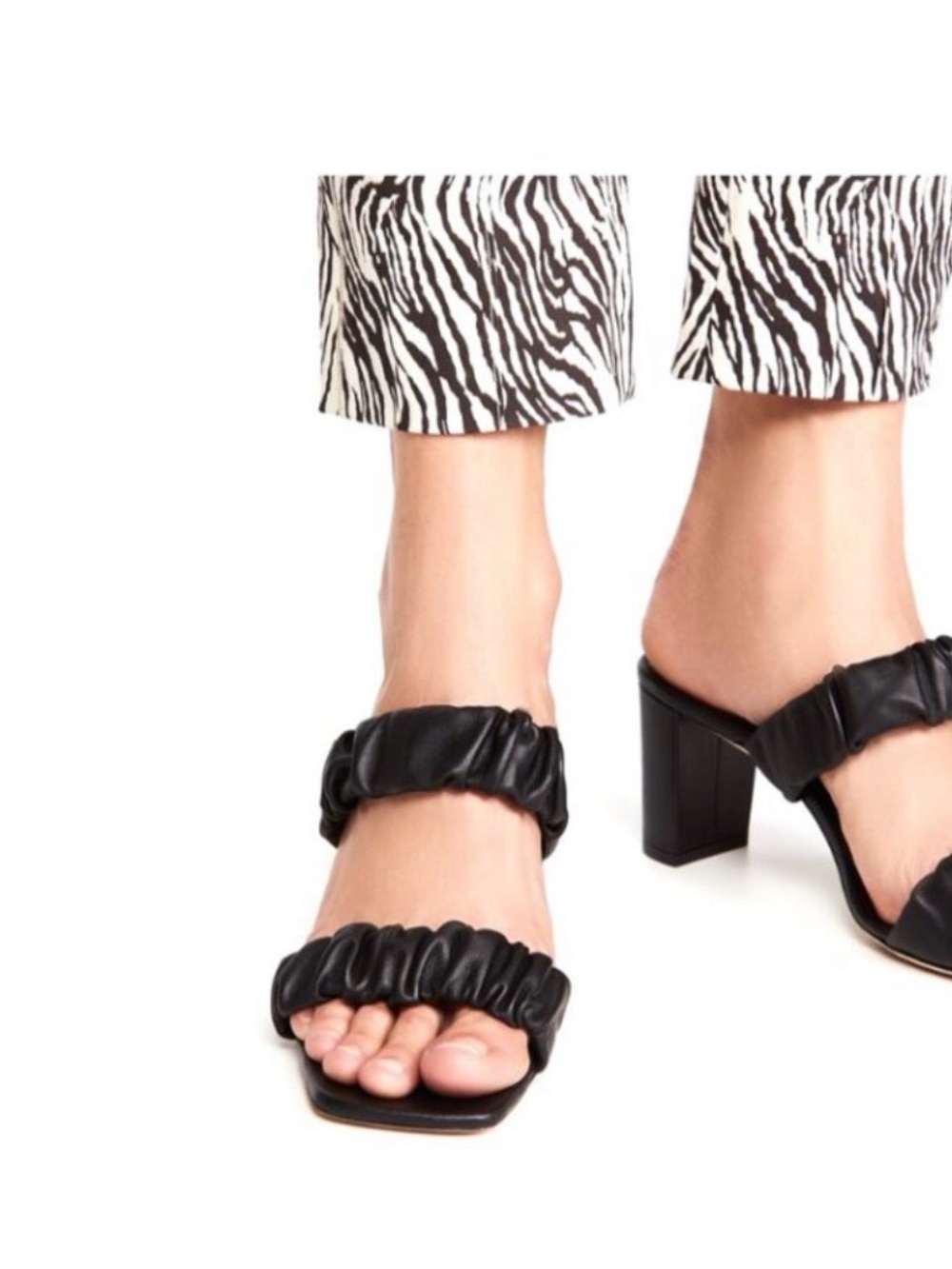 StaudBlack Ruched Strap Slip-On Heeled Sandals 7.5